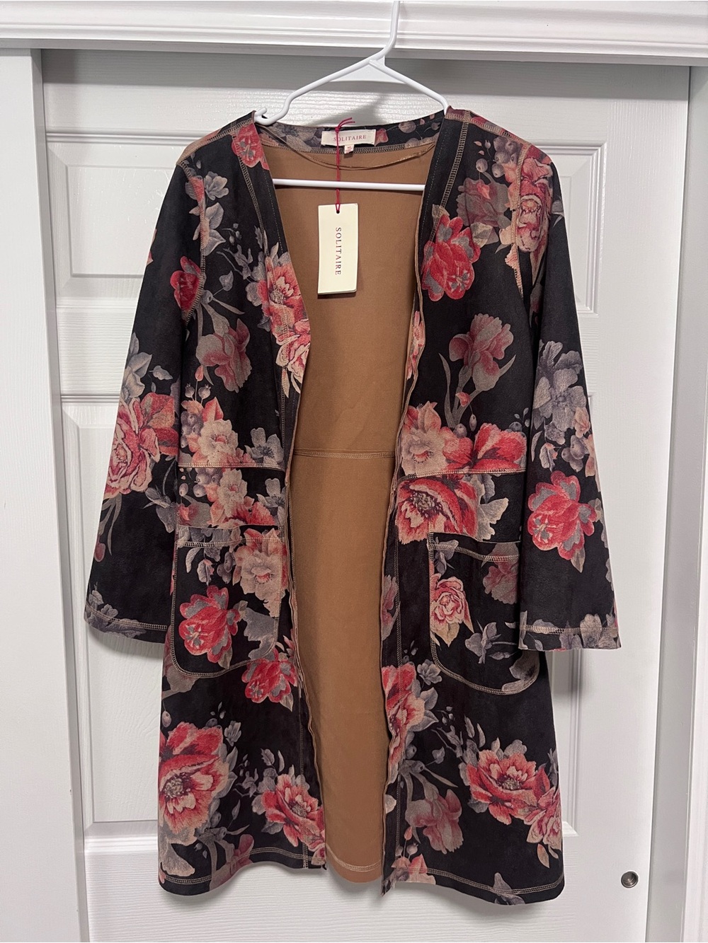 Anthropologie Black Floral Velvet Open-Front Blazer